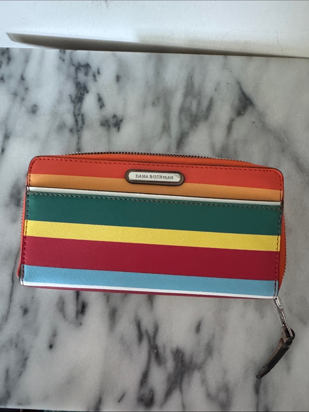 Dana Buchman Striped Zip Wallet in Orange, Green, Yellow, Red, Light Blue